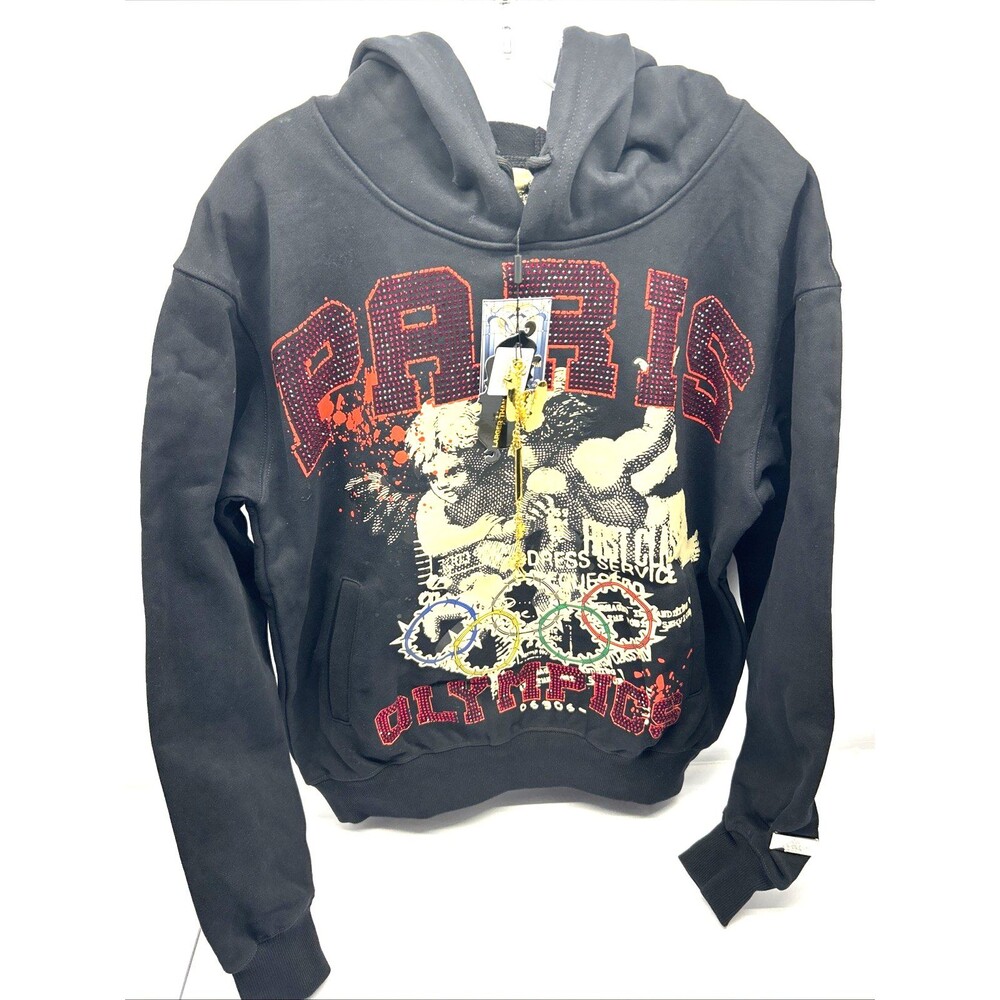 Watson Lux Hoodie Paris Black Graphic Red Rhinestones Unisex SZ XL New w/Tags